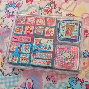 San-X Rilakkuma Korilakkuma 16 Stamp Set with 2 Ink Pads Japan
